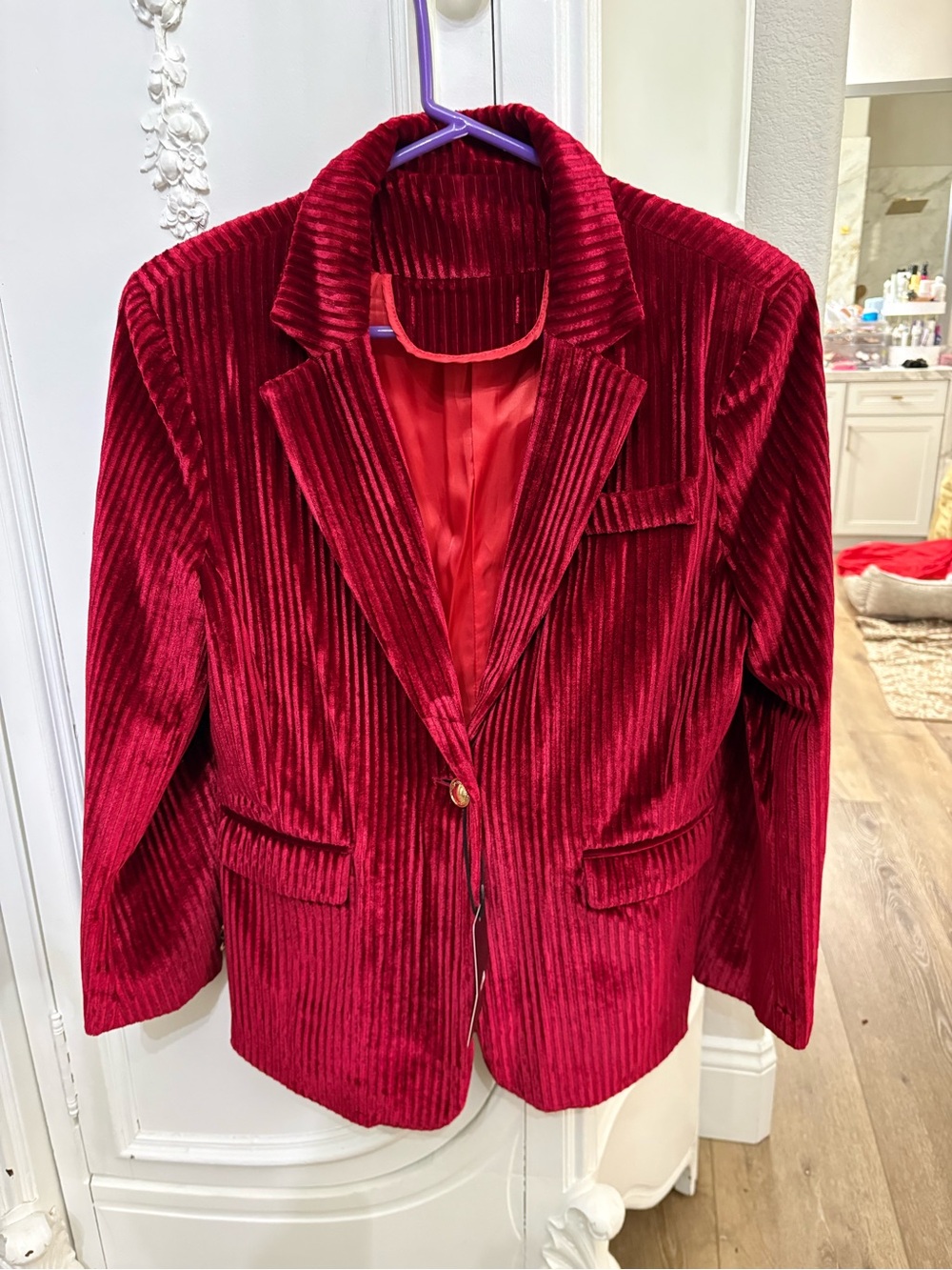 Red Velvet Women's Blazer Jacket - Classic Tailored Style